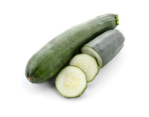 Fresh zucchinis on white background