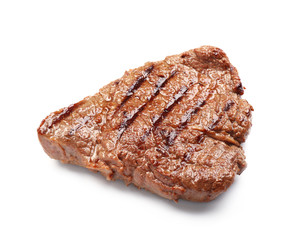 Tasty grilled steak on white background