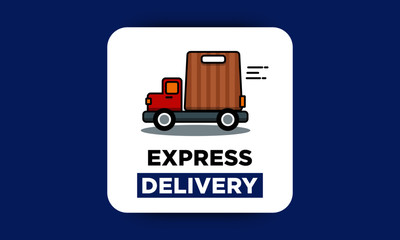 Express Delivery Sticker with Truck and Bag Vector Illustration