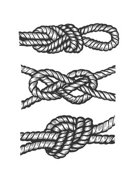 Marine nautical knot engraving vector illustration. Scratch board style imitation. Black and white hand drawn image.