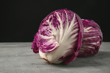 Obraz premium Ripe red cabbages on grey table