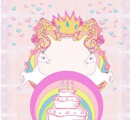 Frame with unicorns and birthday cake © diavolessa