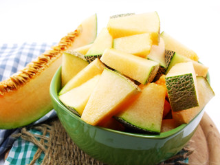 close up of cantaloupe melon slices