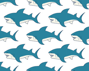 Shark seamless pattern, Hand drawn sketched doodle shark, vector illustration