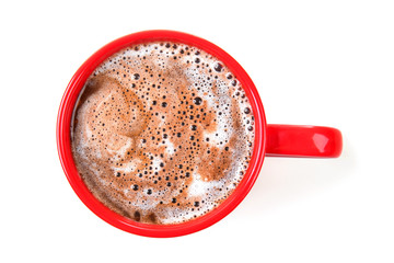 Cup of hot chocolate on white background