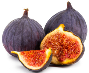figs with half and quarter isolated on white background. With clipping path