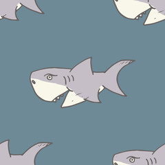Shark seamless pattern, Hand drawn sketched doodle shark, vector illustration
