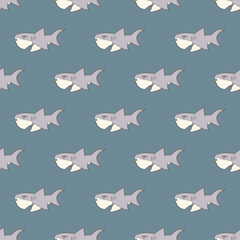 Shark seamless pattern, Hand drawn sketched doodle shark, vector illustration