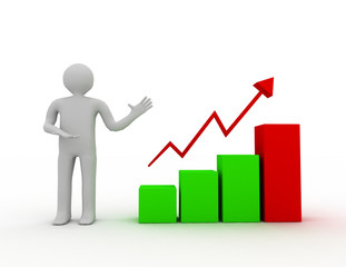 3d man presenting business growth chart graph