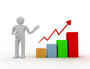 3d man presenting business growth chart graph