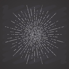 Fototapeta premium Retro sun bursts, Vintage radiant sun rays shape for logo, labels or emblems and typography decoration template vector Illustration on chalkboard background.