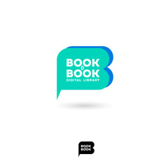 Book and book logo. B letter. Digital library chat emblem. The literary community. Letter B looks like a comic book bubble. Monochrome option. © Nataly