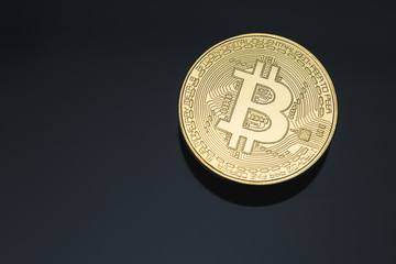 Bitcoin cryptocurrency coin token close up cleaned silver macro with black background and copy space.