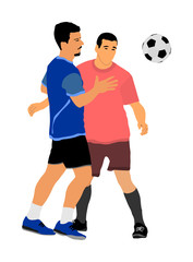 Soccer players in duel vector illustration isolated on white background. Football player battle for the ball and position. Attractive sport game, superstars on the scene.