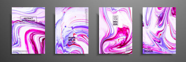 Flyer layout template with mixture of acrylic paints. Liquid marble texture. Fluid art. Applicable for design cover, flyer, poster, placard. Mixed pink, blue, purple and white paints