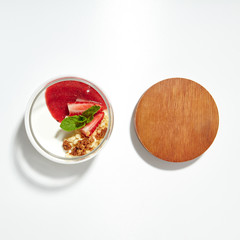 Macro Photo of Panacota with Homemade Yogurt and Berries Coolie