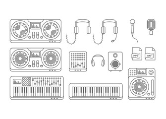 set of vector icons of music production tools