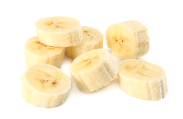 fresh banana slices isolated on white background
