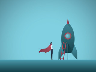 Business woman leader with startup symbol vector concept. Innovative female entrepreneur, symbol of success, power, leadership.