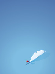 Skiing poster or banner vector concept. Skier in modern flat design going downhill. Miminalist art style.