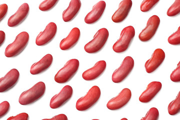 red kidney beans isolated on white background. top view