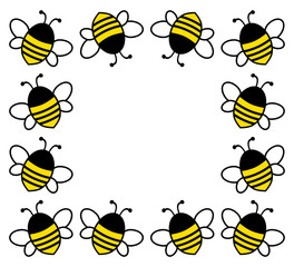 Square frame with cartoon cute bees for your text. Vector illustration