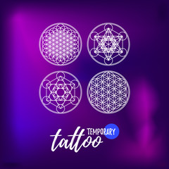 Temporary tattoo layout.  Sacred geometry ornment.  Flower of life.