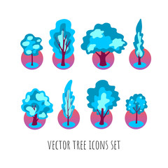 cartoon vector icons winter trees flat