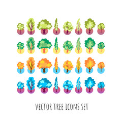 cartoon vector icons trees flat