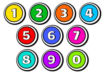 Colorful set of buttons with numbers from 1 to 0. Vector illustration