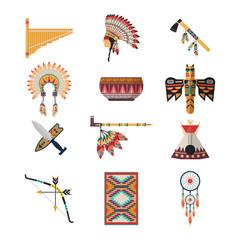 American indian symbols. Bow, axe, headdress, wigwam © Elegant Solution