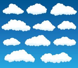 vector set with white clouds on blue sky background