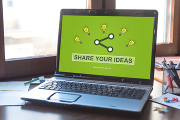 Ideas sharing concept on a laptop screen