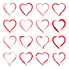 set of vector red hearts in grunge style