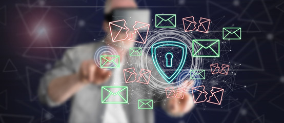 Man touching an email protection concept