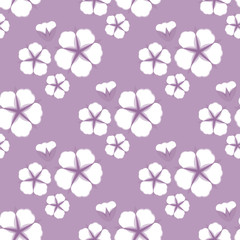 Cotton flower Seamless pattern. Flat style on cute lilac background. Vector illustration.