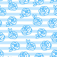 Vector Winter seamless pattern. Flower roses hand drawing illustration with striped isolated on white background.