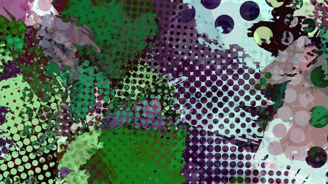 Halftone looped background with spray splashes. Urban pattern. Watercolor effect.