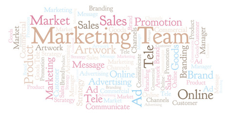 Word cloud with text Marketing Team.