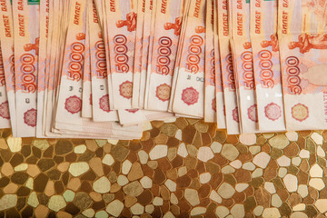 Russian money 5000 rubles banknote closeup macro, win concept of russia rouble money close up