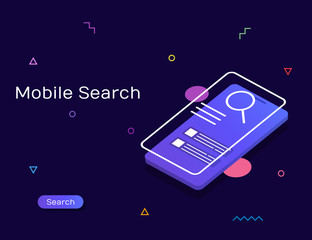 Visual Search, Search engine, Mobile Search modern vector banner illustration with icons and texts