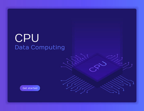 Isometric Flat CPU GPU Processor Chip. Modern vector illustration