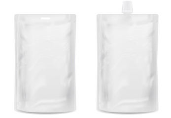 Plastic packaging on white background,packing with tube.Blank packaging snack.Vector set mock up.