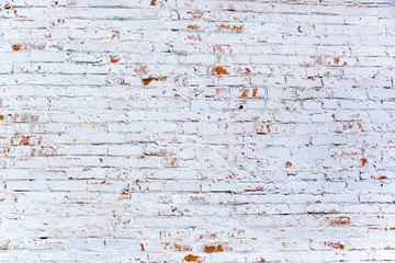 Red White Wall Background. Old Grungy Brick Wall Horizontal Texture. Brickwall Backdrop. Stonewall...