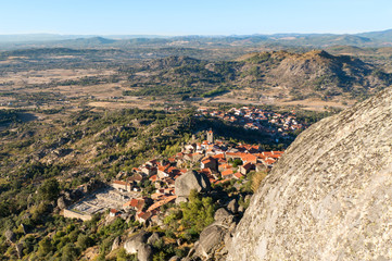 Giant boulder next to the historic castle in Monsanto, Portugal