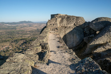 Historical wall of te old castle in Monsanto village, Portugal