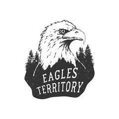 Vintage hand drawn badge.The eagle territory .Vector illustration