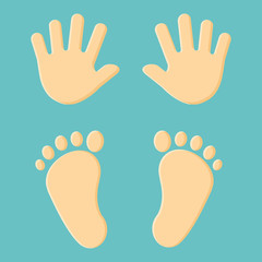 Baby's foot prints and hand prints. Vector illustration.