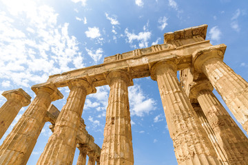Ruins of the doric Temple of Hera (Temple E) inside the archaeological park of Selinunte, an...