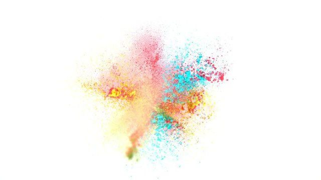 Super slowmotion shot of color powder explosions isolated on white background. Shot with high speed cinema camera at 1000fps